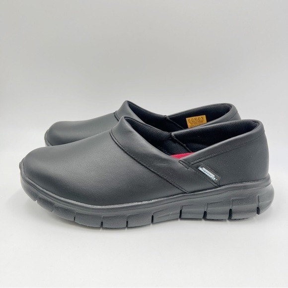 Skechers Womens Size 9.5 76542 Bernal SR Relaxed Fit Black Leather Work Shoes - Picture 7 of 13